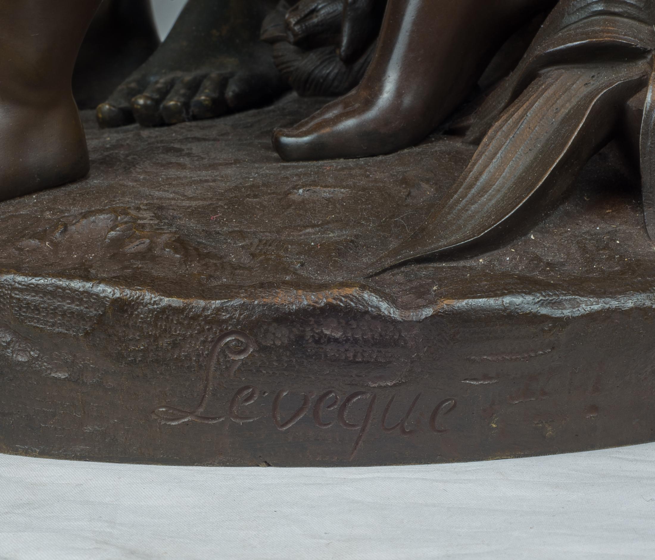 A Fine Edmond Levêque Patinated Bronze of Les Deux Esclaves For Sale 1