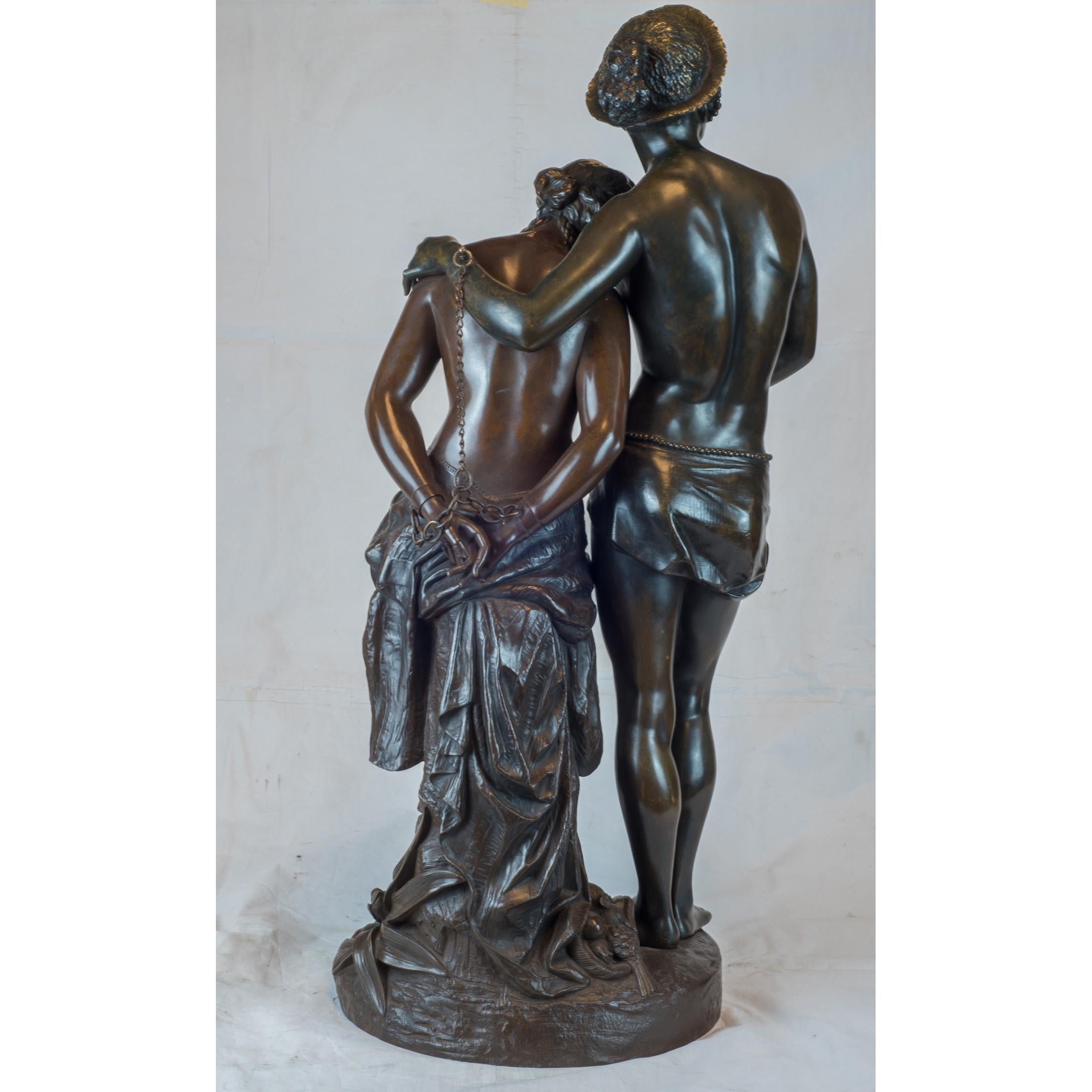 A Fine Edmond Levêque Patinated Bronze of Les Deux Esclaves - Sculpture by Edmond Louis Auguste Levêque
