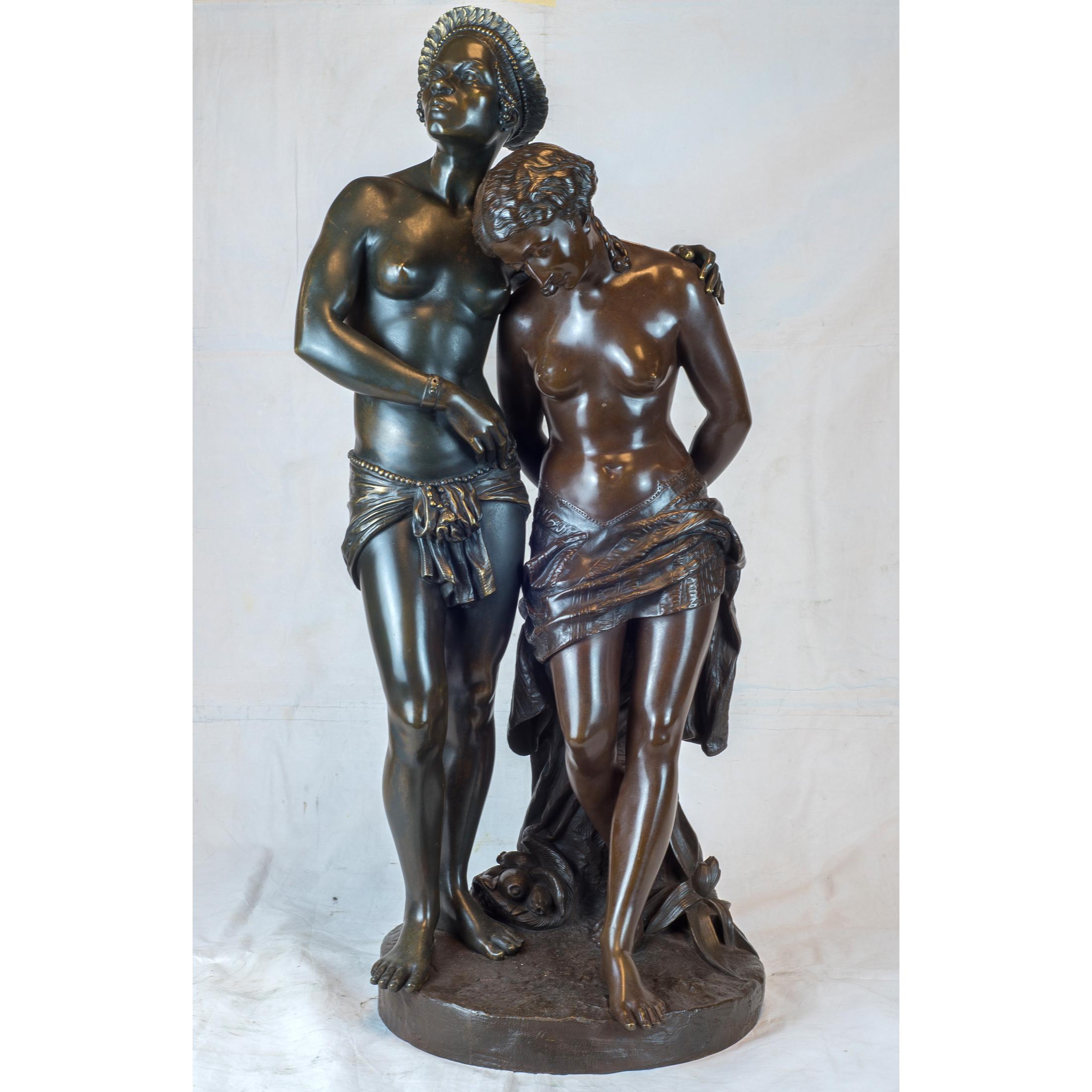 Edmond Louis Auguste Levêque Figurative Sculpture - A Fine Edmond Levêque Patinated Bronze of Les Deux Esclaves