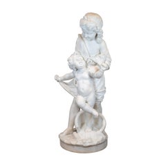 Italian Marble Sculpture Statue of Young Children by Paolo Folchi 