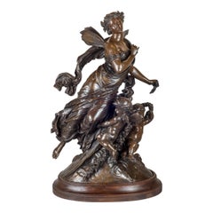 French Patinated Bronze Figural Group on Bronze by Moreau