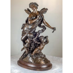 Groupe figuratif français en bronze patiné sur bronze par Moreau
