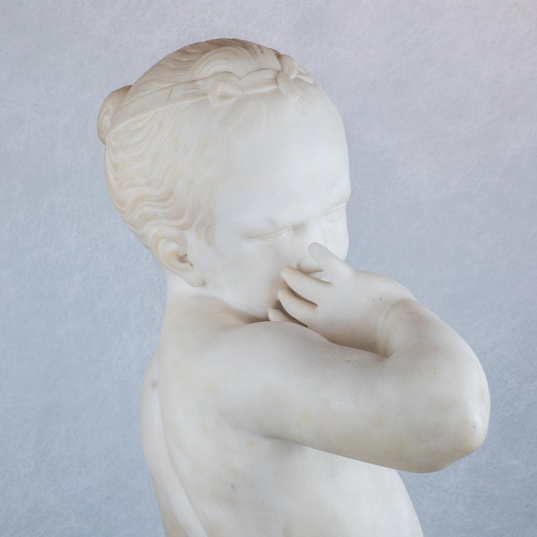 Italian Marble Sculpture Statue of a Boy Holding a Nest For Sale 3