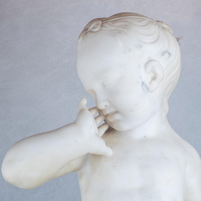 Italian Marble Sculpture Statue of a Boy Holding a Nest For Sale 4