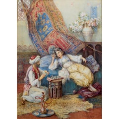 Pintura orientalista de una pareja jugando al ajedrez de Cacciarelli