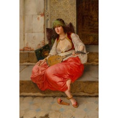 A Fine Stiepevich Orientalist Painting of a Harem Girl with a Lute