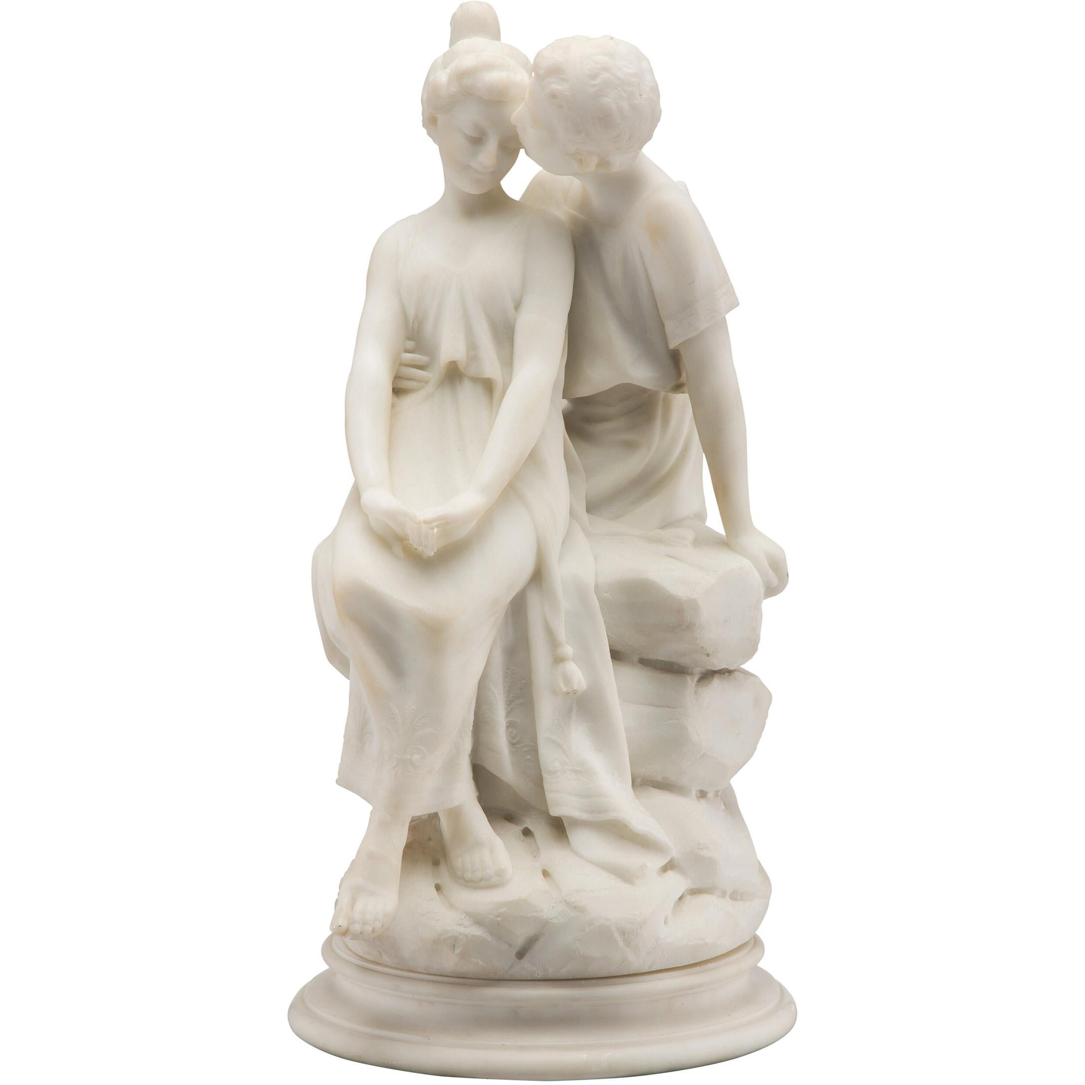 Ferdinando Vichi Figurative Sculpture - Italian Marble Sculpture Statue of Lovers by F. Vichi