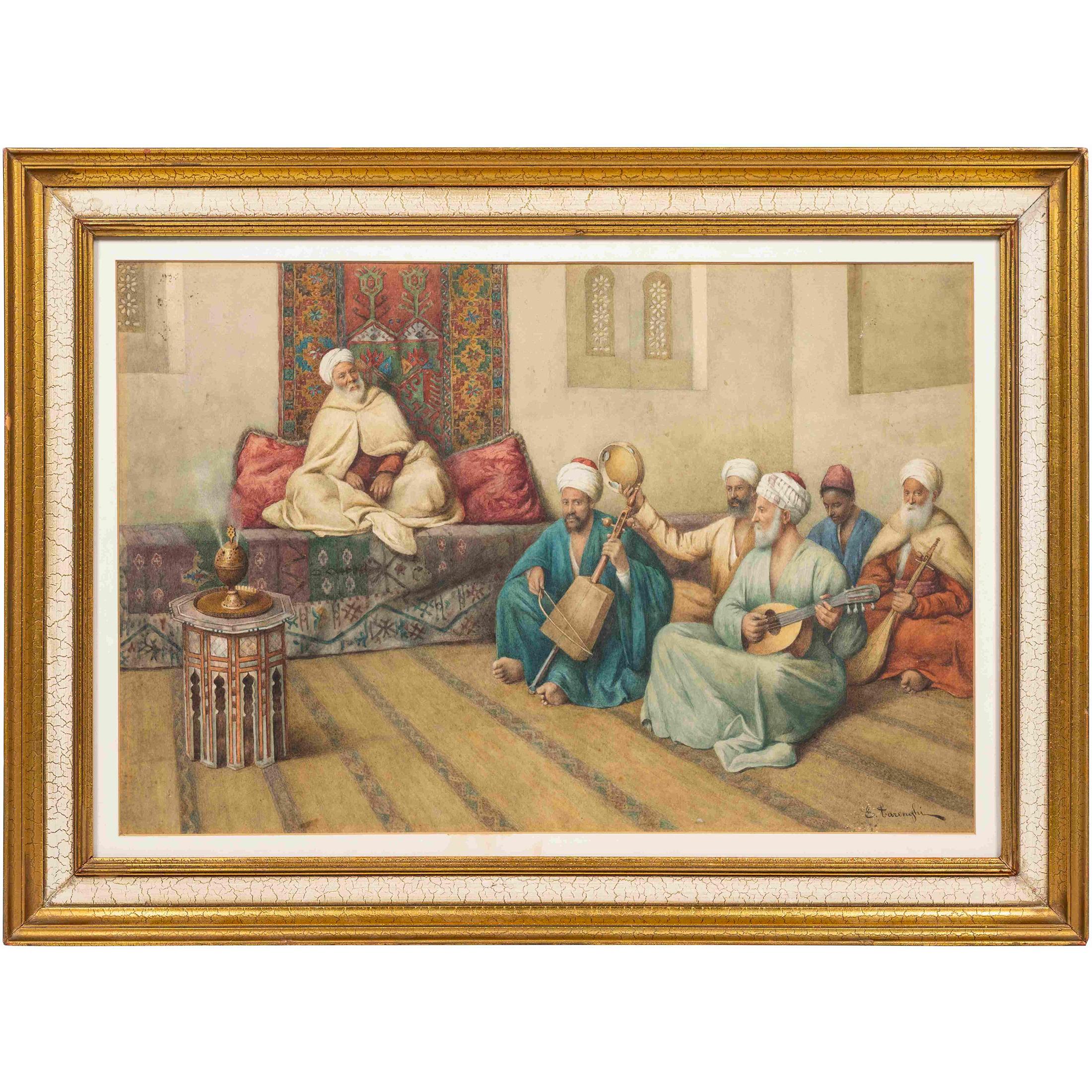Orientalist Watercolor of Live Music by Enrico Tarenghi 1