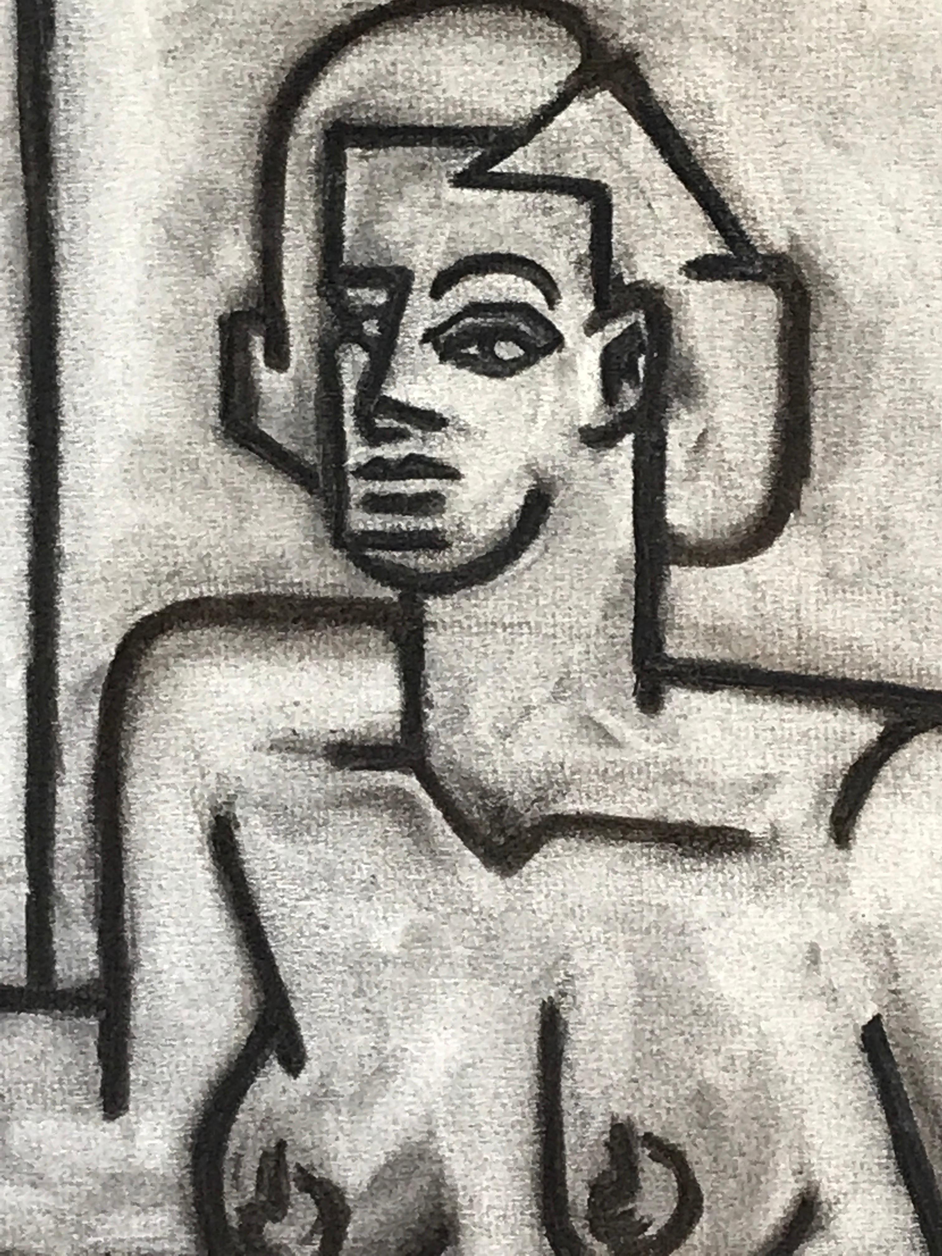 1940s Charcoal Female Nude Drawing 