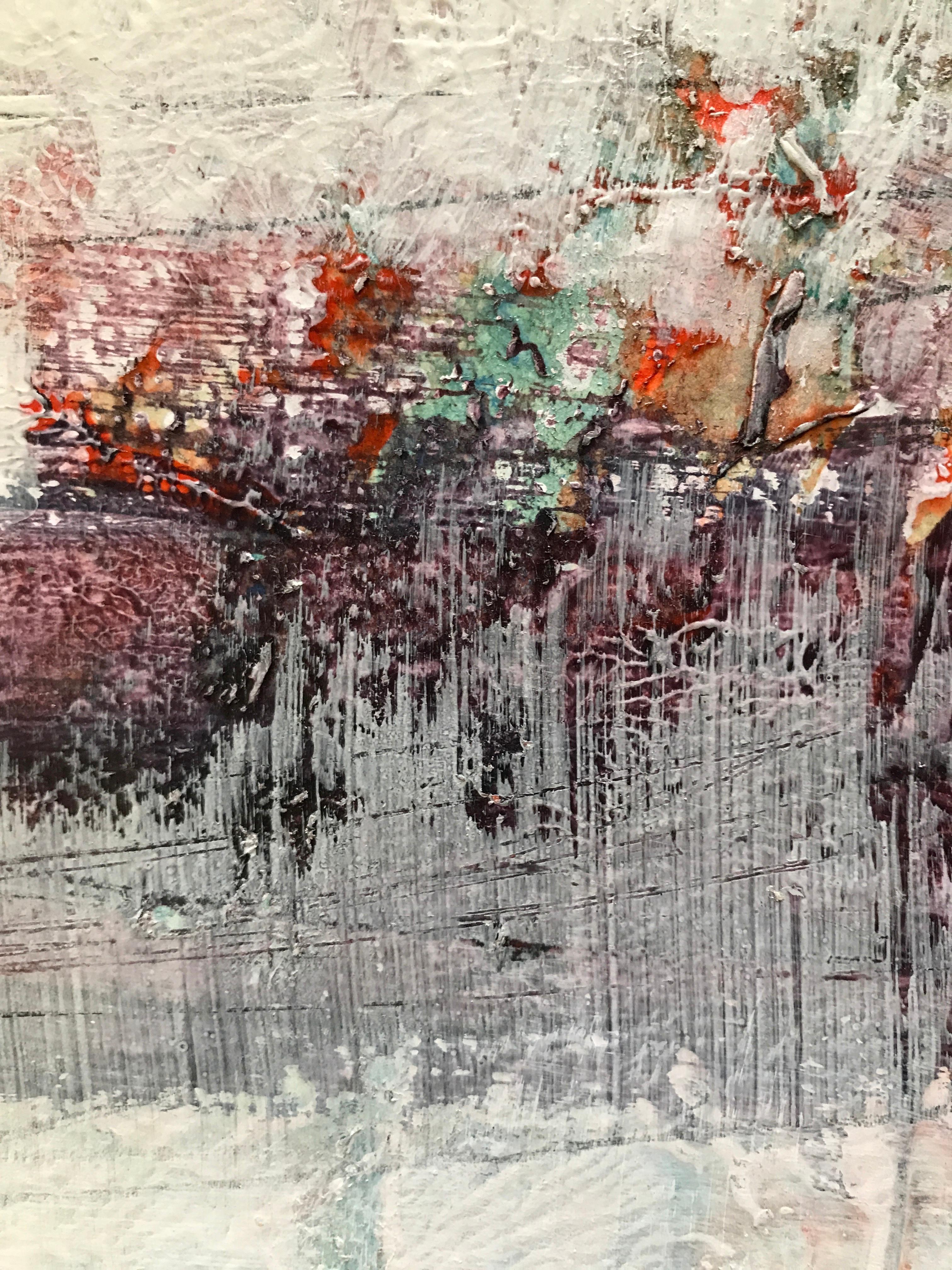 1980s Paint with Glue Mixed Media Abstract 