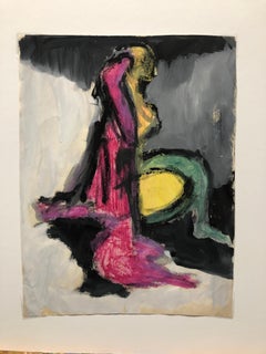 1960s Mid Century Gouache and Oil Pastel Figurative Painting Art Institute SF