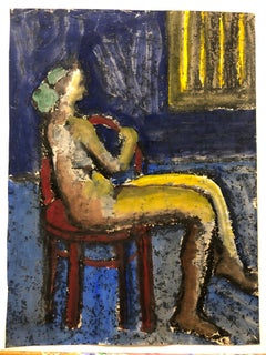 1960s Gouache and Oil Pastel Figurative Female Nude Painting SF Art Institute 