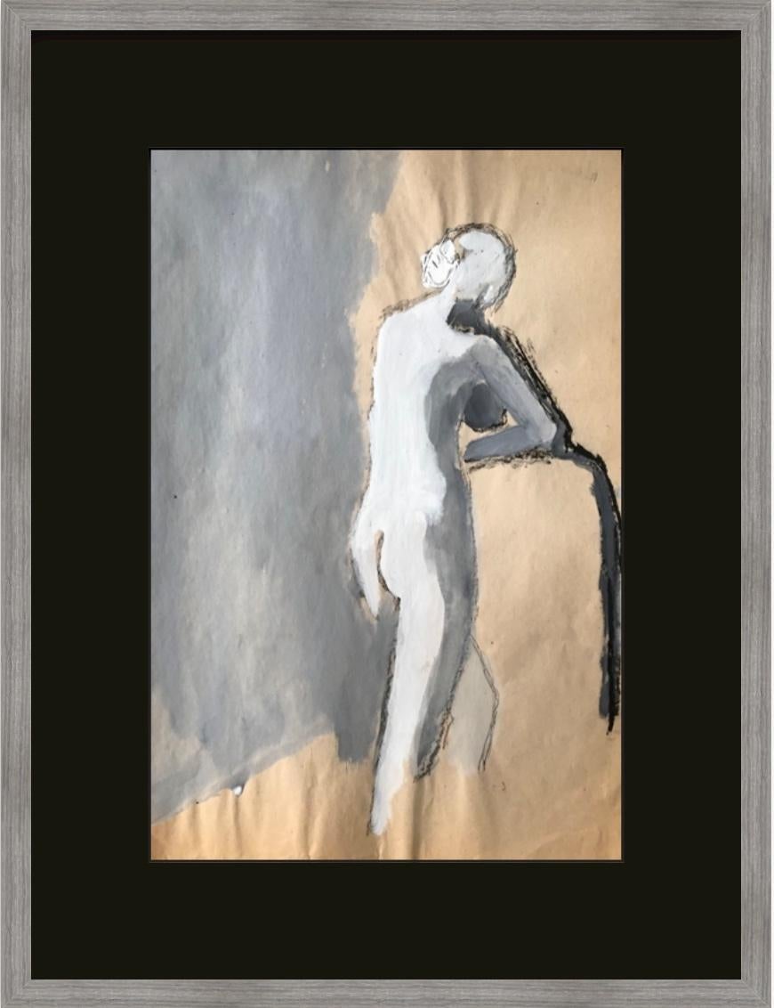 Gloria Dudfield Figurative Painting - Mid Century Gouache and Charcoal Female Nude Painting Bay Area Figurative