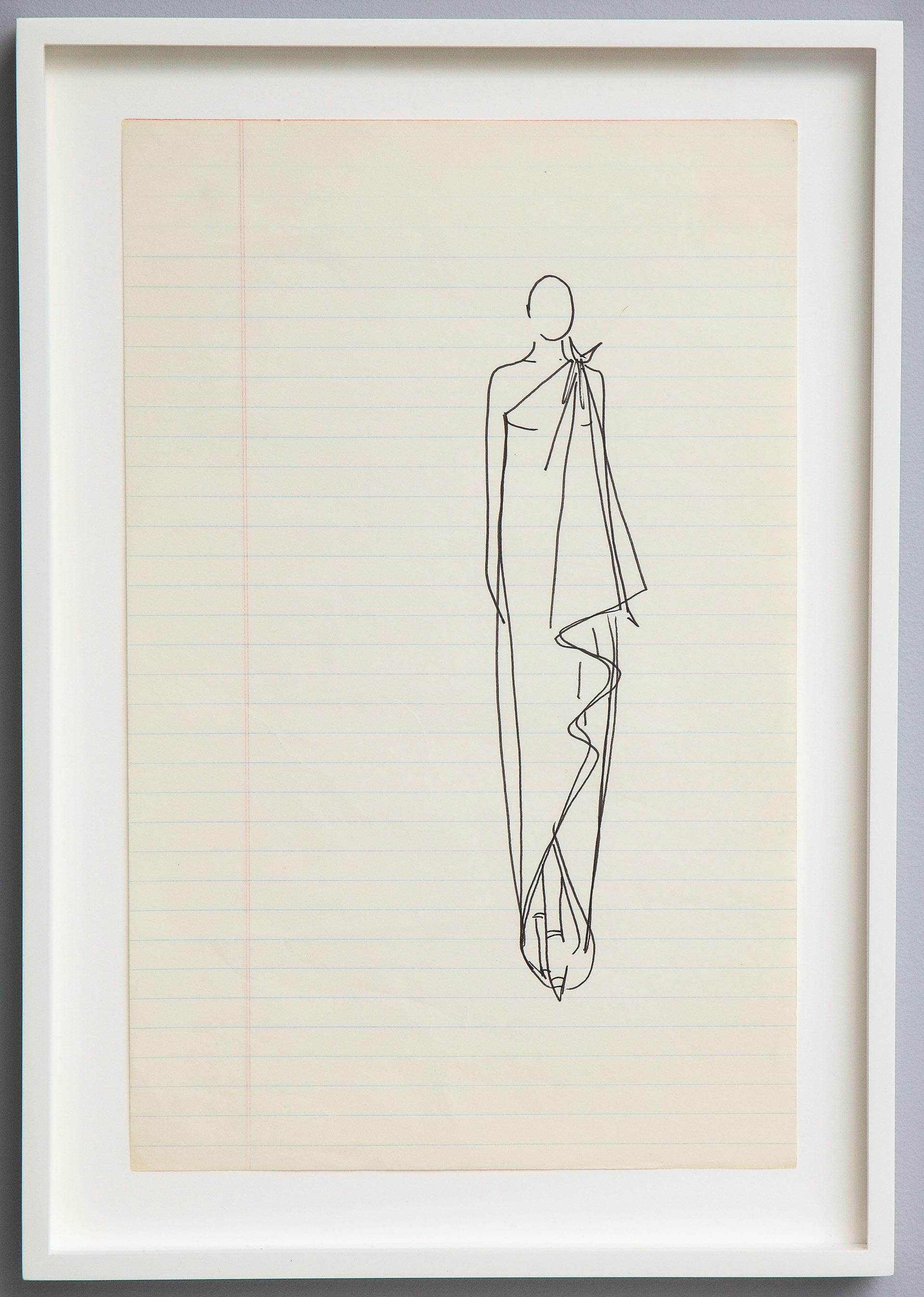 Ink sketch by iconic fashion designer, Halston. Each ink sketch done on legal note paper, his preferred medium for his initial ideas. 
Paper Size 12