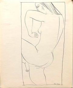 "Star Ear" 1950s Ink Female Nude Line Drawing NYC Artist Students League 