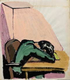 1950s "Head On Desk" Mid Century Painting University of Paris