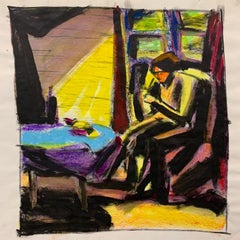 "At the Table" Gouache Interior Painting Mid Century The Art Students League