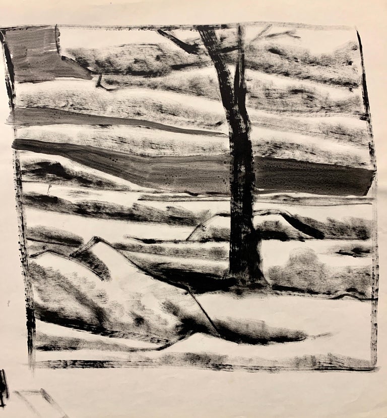 Donald Stacy "Landscape with Boulder" 1950s Modern Art Painting The