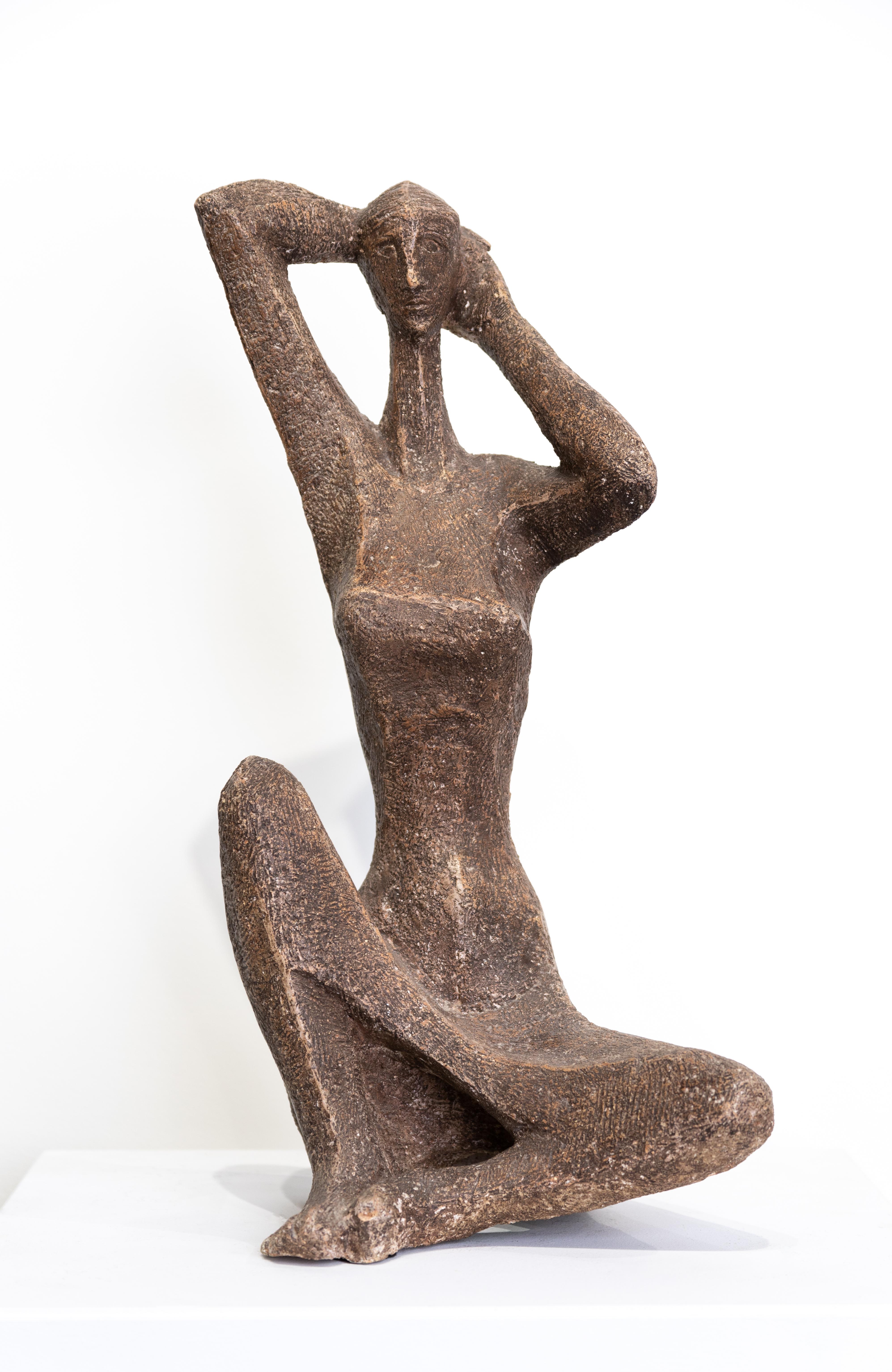 Walter Midener "Contemplation" Seated Figure Clay Sculpture Mid-Century Modern