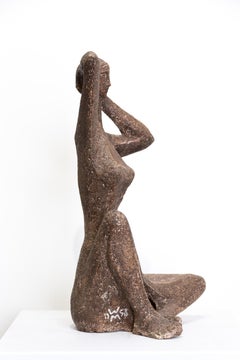 Walter Midener "Contemplation" Seated Figure Clay Sculpture Mid-Century Modern