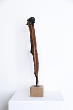 "Draped Figure" Sassafras & Bronze, Figurative Sculpture, 1982