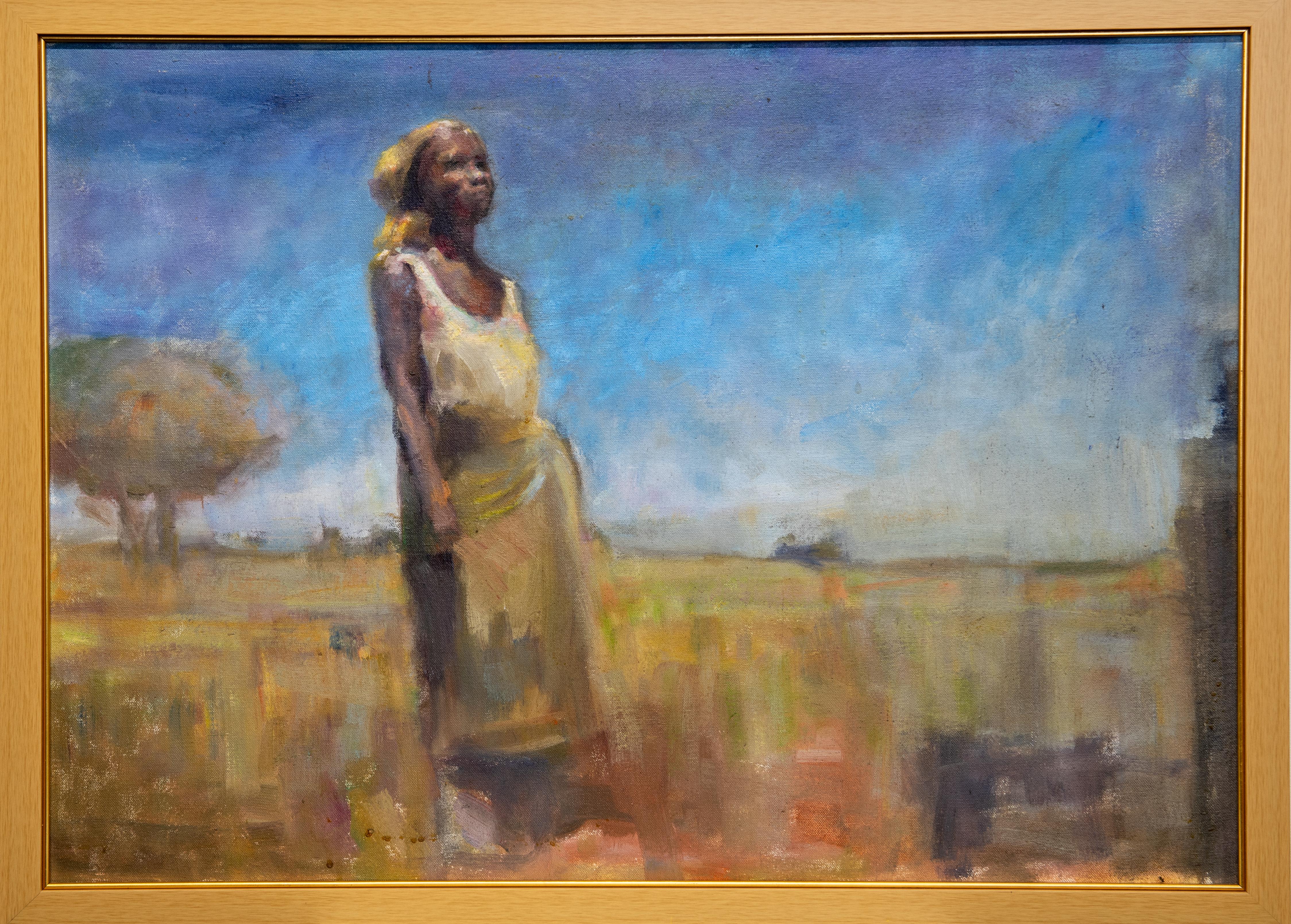 John Osler Landscape Painting - "Somalia" Figurative, Landscape, Monumental, Yellows, Blues, Oil, Canvas