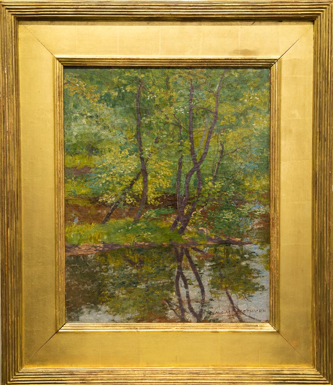 " Paysage impressionniste" eau, arbres, été, réflexion, courtepointe, couverture, couleurs