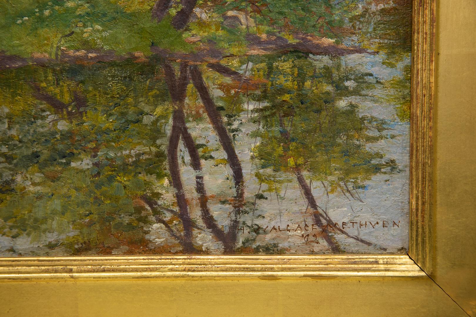 Henry Wallace Methven « Paysage impressionniste » Aquarelle, arbres Reflection d'été - Painting de Harry Wallace Methven