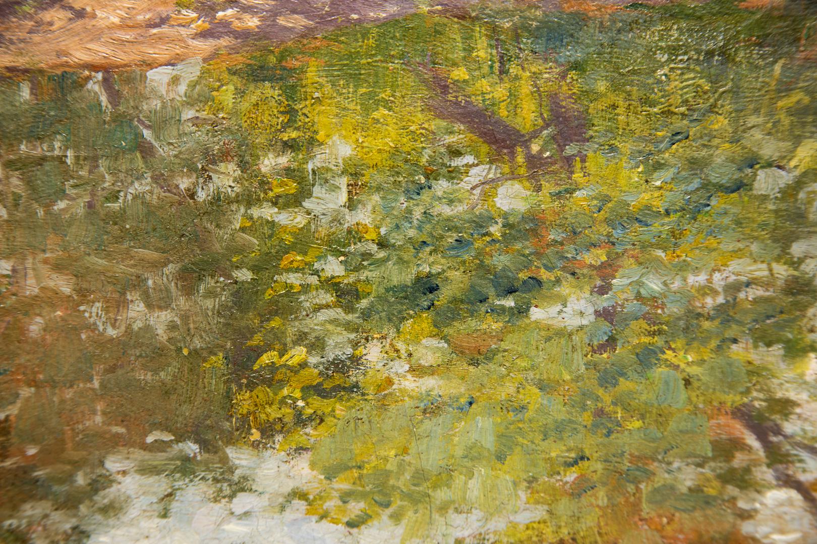 Henry Wallace Methven « Paysage impressionniste » Aquarelle, arbres Reflection d'été - Marron Landscape Painting par Harry Wallace Methven