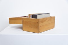 "Space Recipes" Velvet Lined Maple Box, 5 Metal Plates, One Wood Carving
