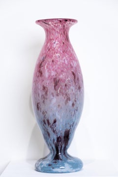 "Untitled Vase" Blown Glass, Pink & Blue, Speckled, Sparkling, Signed by Artist