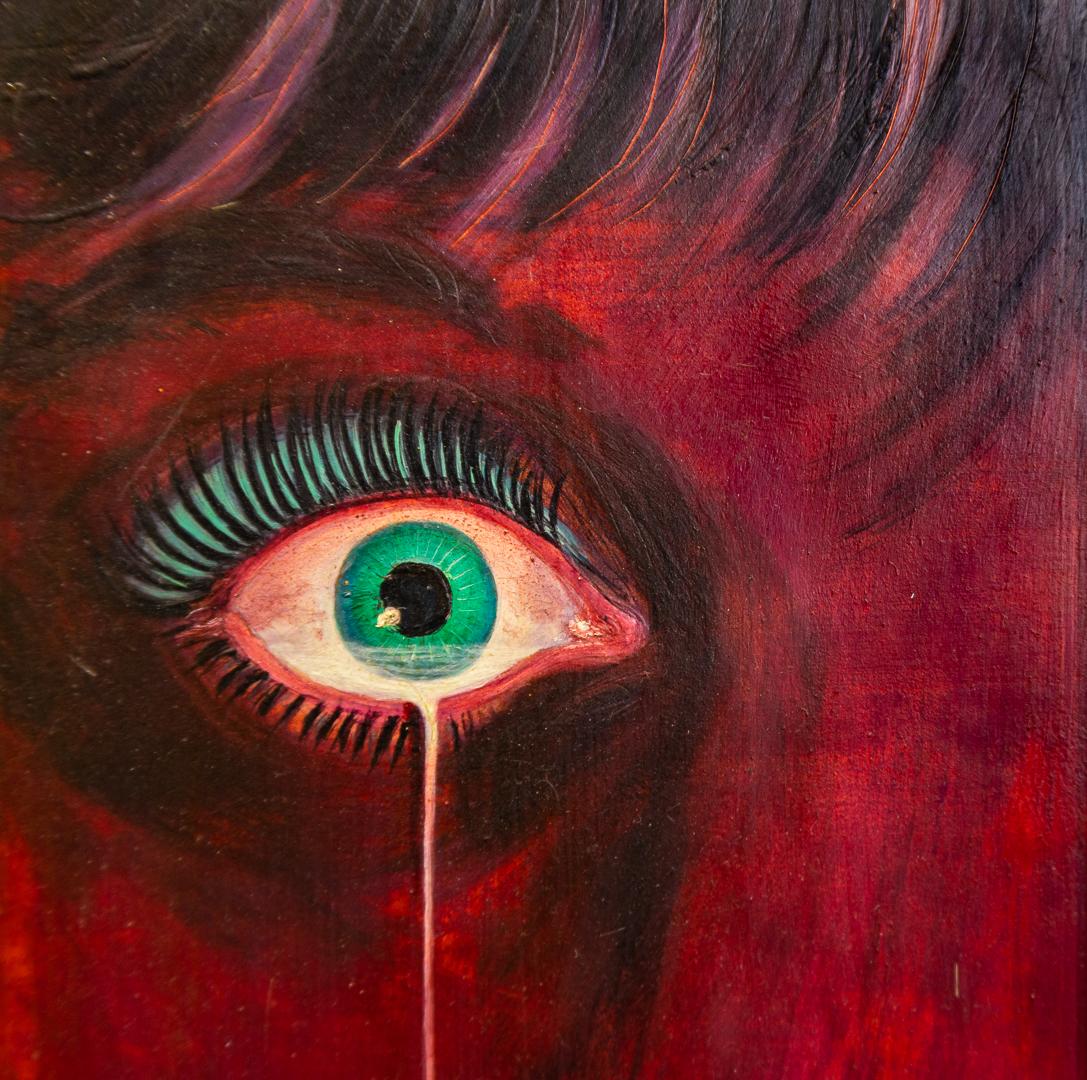 „Don't Cry Long“ Abstraktes und zerbrochenes Selbstporträt, ein Crying Eye – Painting von Ethelyn Hurd Woodlock