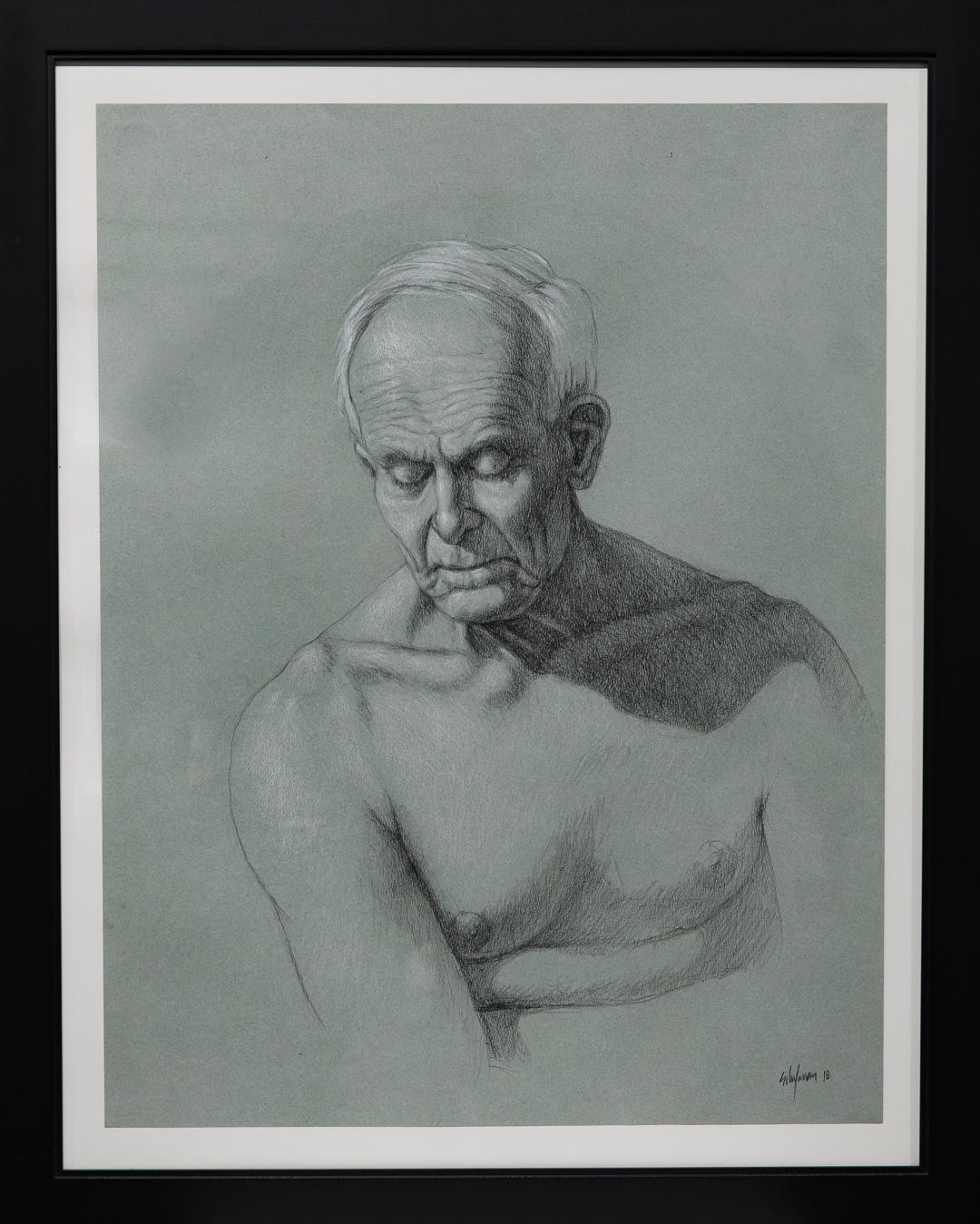 Robert Schefman "Portrait Study" Graphite Charcoal Nude, Male Portrait