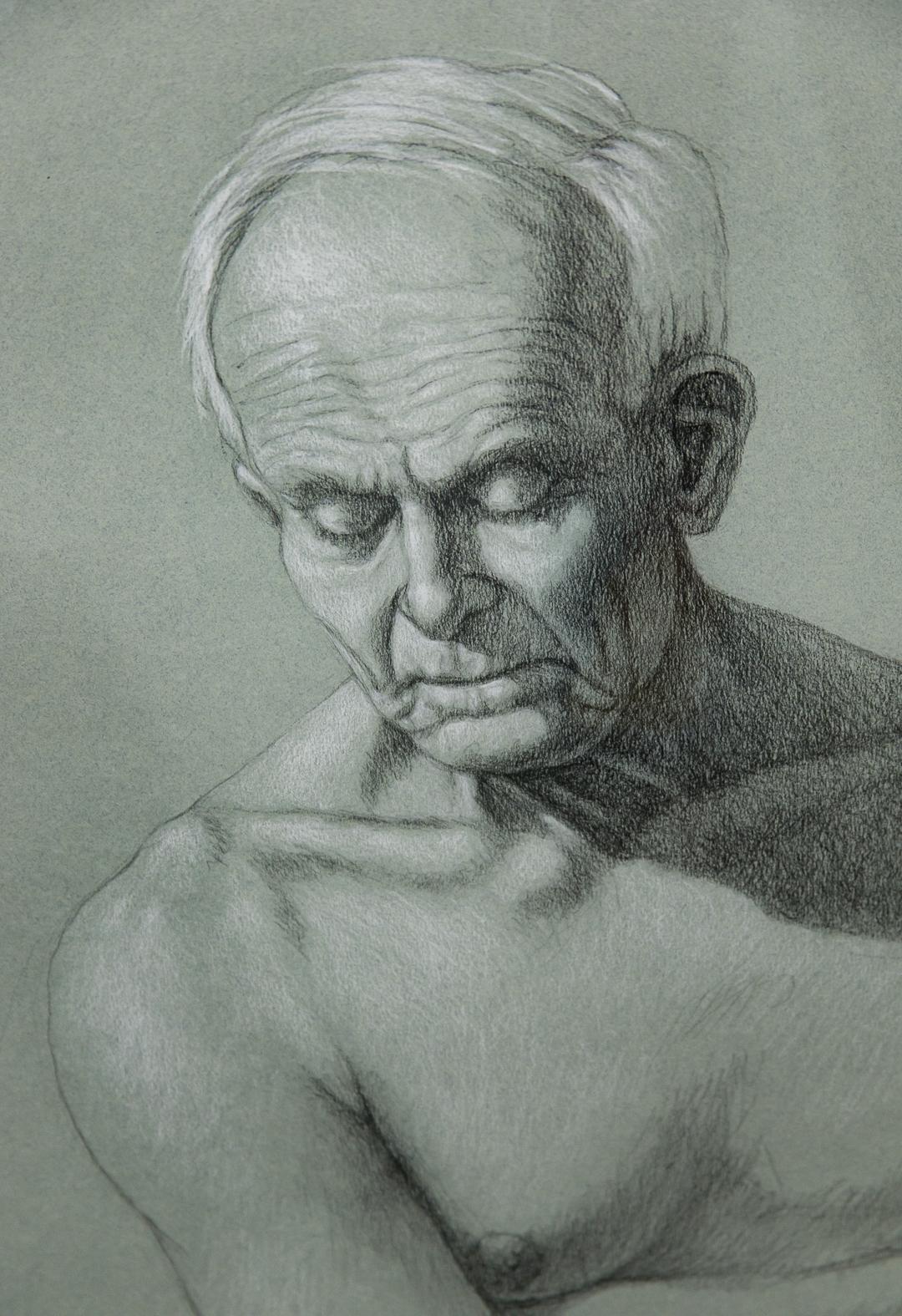 Robert Schefman « Portrait Study », nu au fusain et graphite, portrait masculin en vente 2