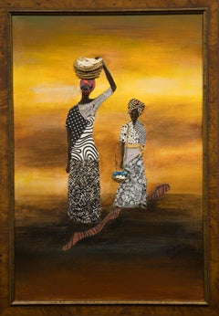 "Going 'N Coming" Mixed Media, Colorful, African-American, Figurative, Symbolic