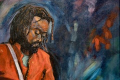 "Drummer in Red" Lone Figure, Male Drummer, Instrument, Colors, Acrylic