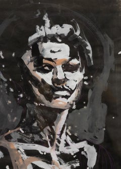 "Female Portrait" Female, Black Paper, White & Pale Orange, Side Glance