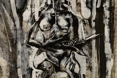 "Nude on Throne" Female, Frontal, Symbolism, Black & White, Abstract