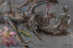 "Studio surreale" Figure maschili e femminili su un ramo, colori, tecnica mista