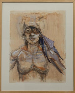 "Self Portrait" Frontal Female, Mixed Media on Paper, Subtle Colors