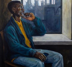 "Waiting for the Call" Acrylic, Mood Study, African-American, Figurative, Colors