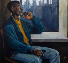 Used "Waiting for the Call" Acrylic, Mood Study, African-American, Figurative, Colors