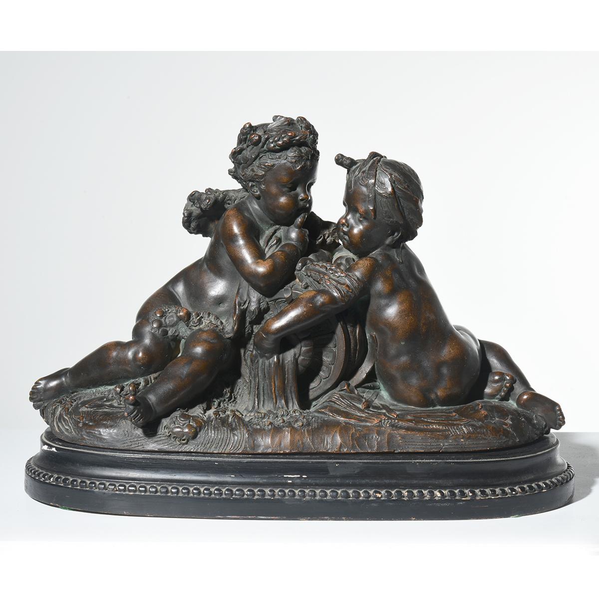 Albert-Ernest Carrier-Belleuse Nude Sculpture – "Putti" 19. Jh. Terrakotta, antike, mythische Figuren, Patina