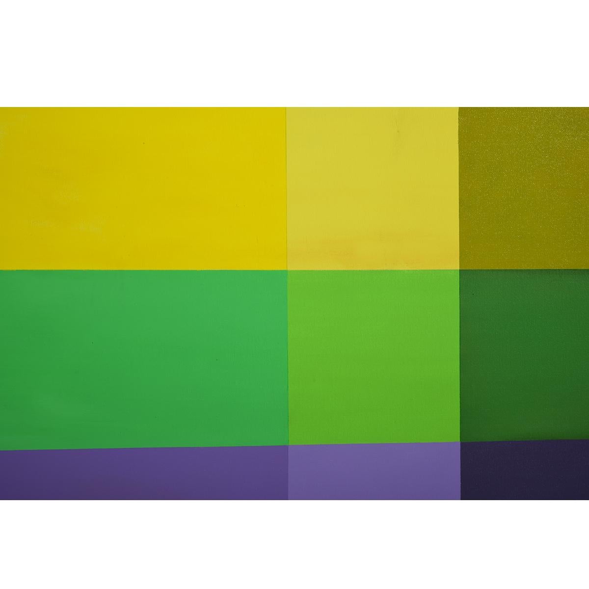 « Color Moves » abstrait, géométrique, linéaire, coloré - Géométrique abstrait Painting par David Rubello