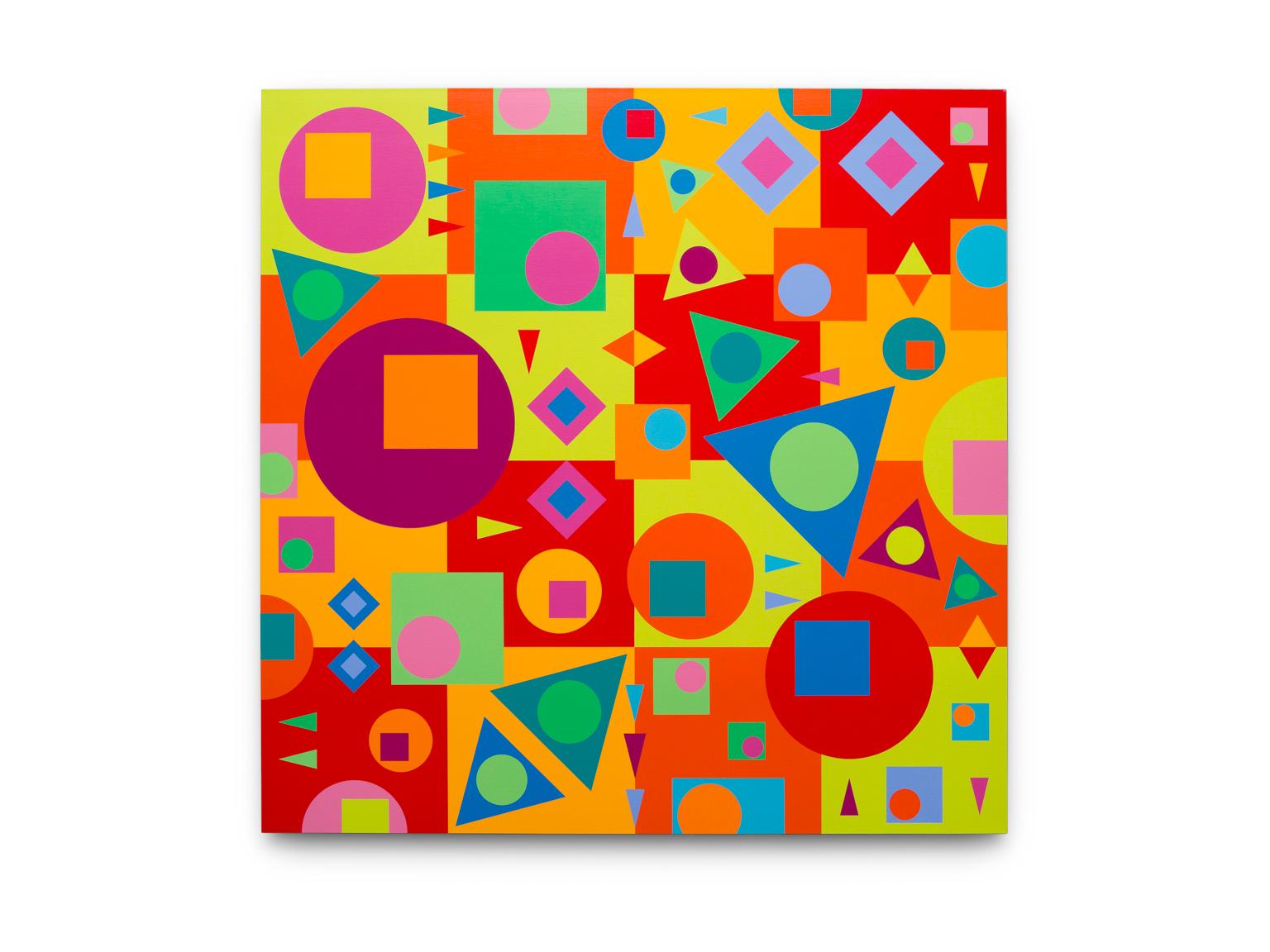« Geostructure XII abstrait, couleurs, formes géométriques et primaires, acrylique 