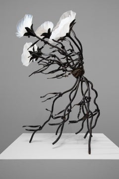 "Windswept" Blown Glass, Steel, Abstract, Flowers, Free Standing Sculpture