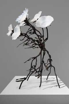 "Windswept" Blown Glass, Steel, Abstract, Flowers, Free Standing Sculpture