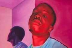 "Big Kyle" Portrait, Blues, Reds, Pinks, Acrylic, Signed