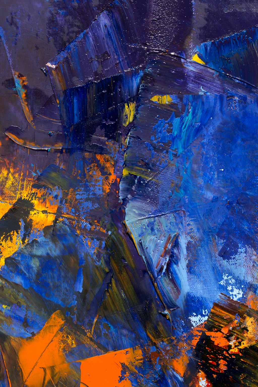 « In the Beginning », abstrait, couleurs brillantes de bleu, rouge, jaune, huile - Expressionnisme abstrait Painting par Robert Piatek