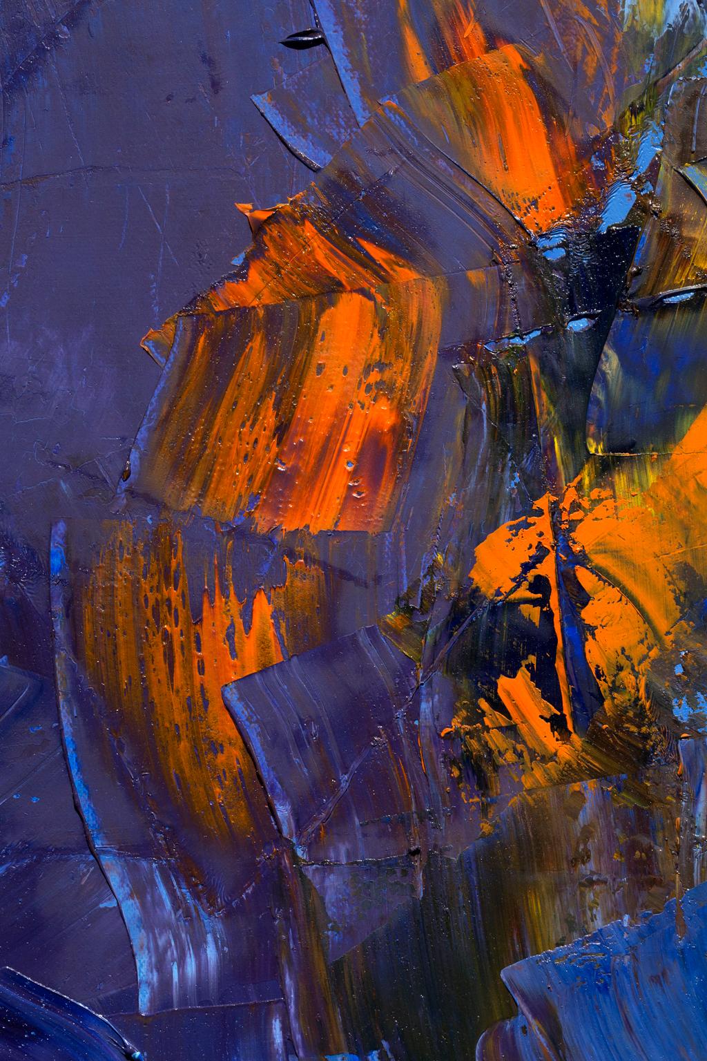 « In the Beginning », abstrait, couleurs brillantes de bleu, rouge, jaune, huile en vente 2